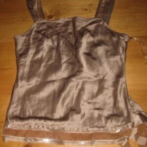 100% silk 90s vintage new look bronze gold with sequin & velvet trim / ribbon